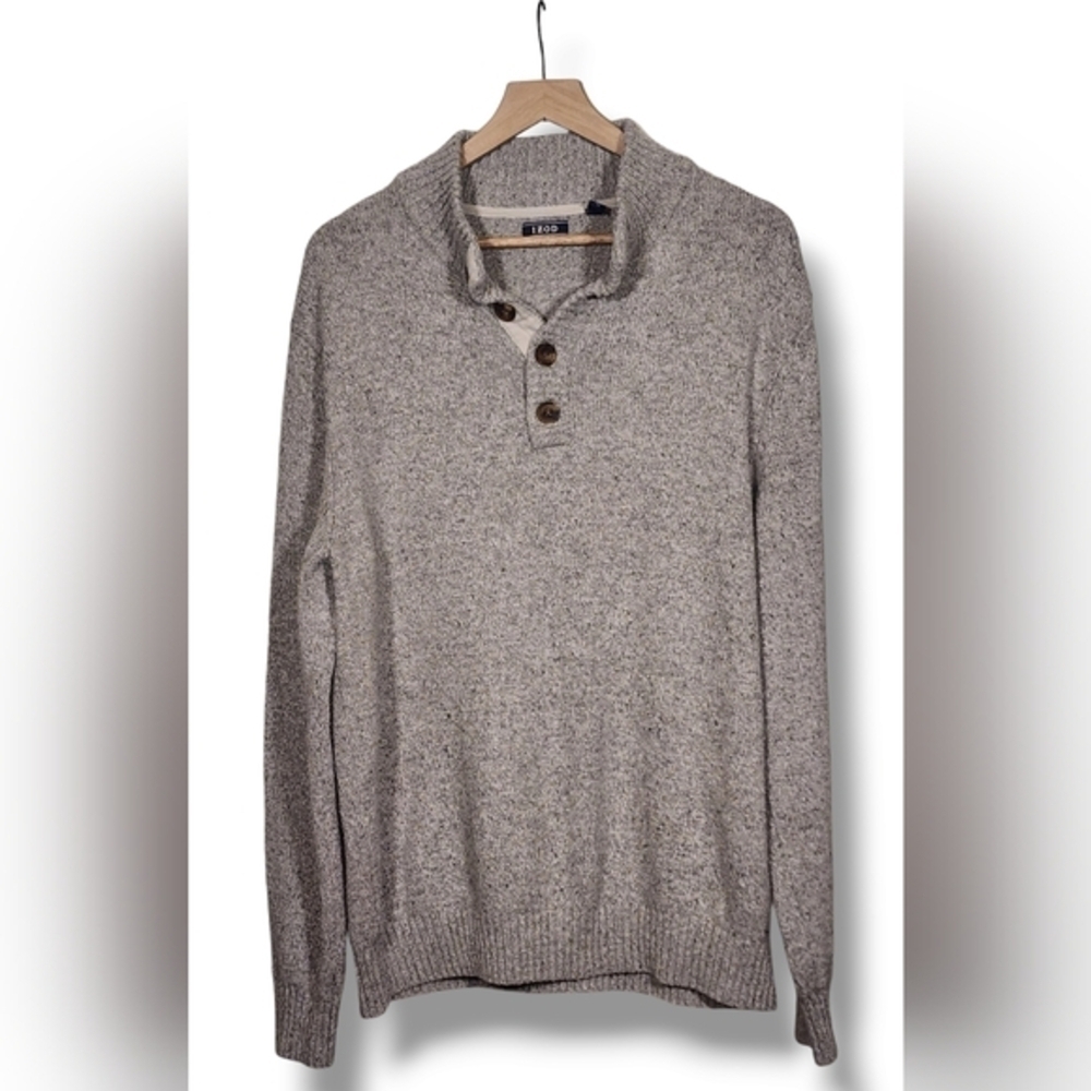 IZOD Men's Speckled MOCK NECK Sweater Size XL Long Sleeve GRAY - Picture 2 of 13